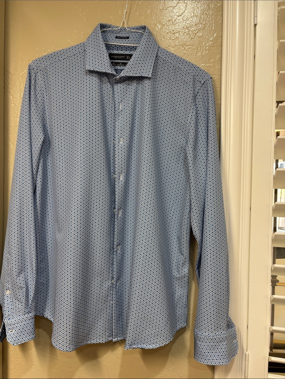 Denim & Flower  Blue Micro-Pattern Dress Shirt Mens Large